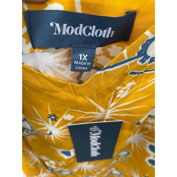 NWT ModCloth On Cloud Nineties Shift Dress 1X Yellow Summer V-Neck Mini Casual - Picture 4 of 4
